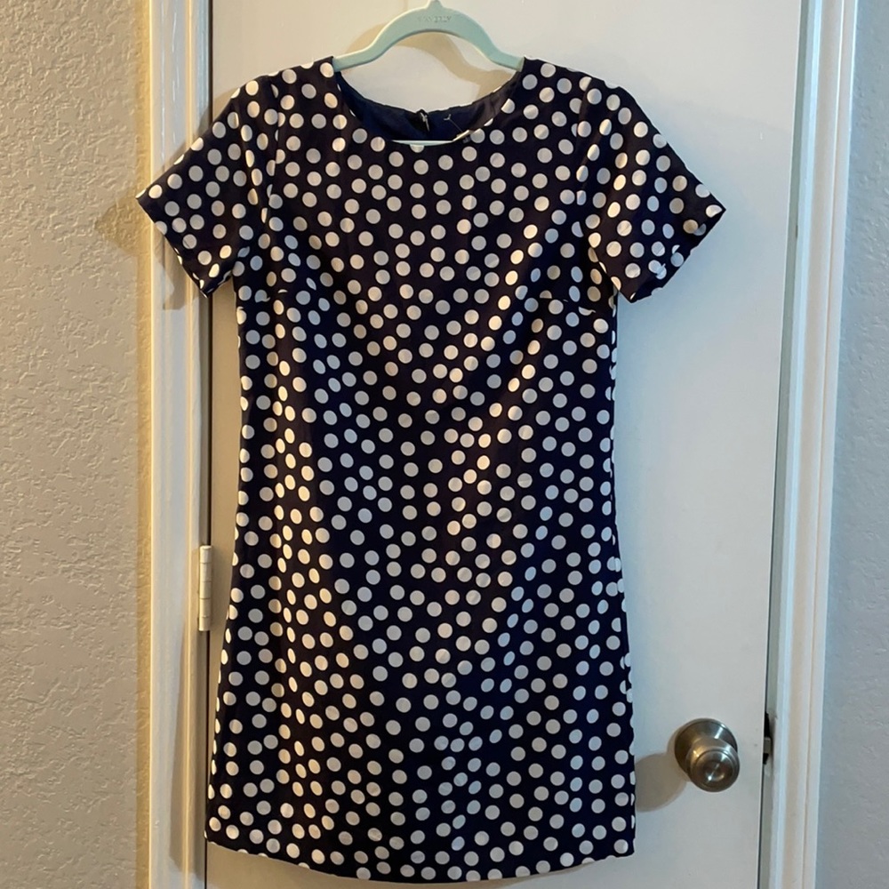 J Crew Navy Blue with White Polka Dots Dress | 00 EUC